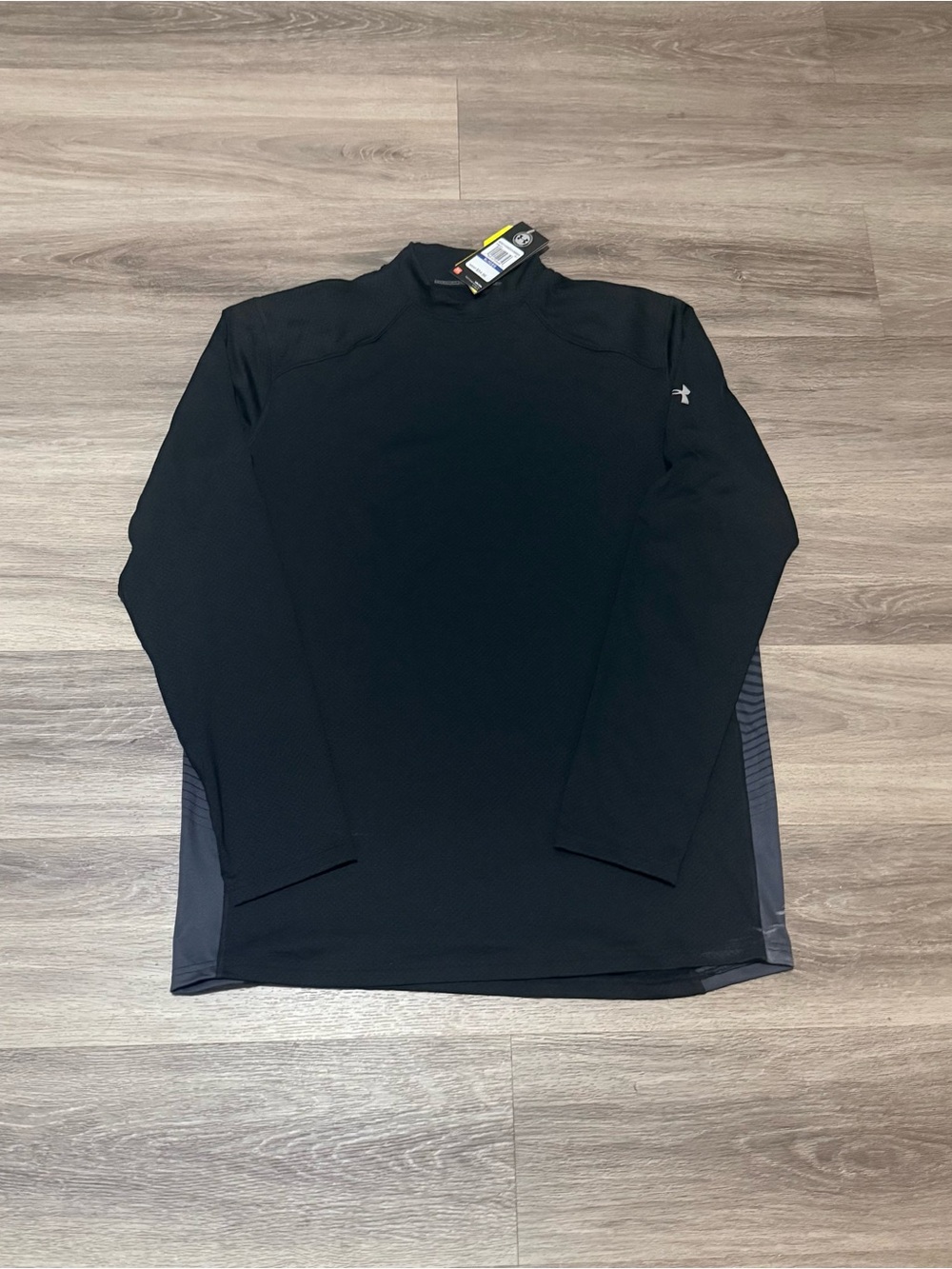 Under Armour Men's Black Long-Sleeve Swim Rash Guard with Gray Side Panels
